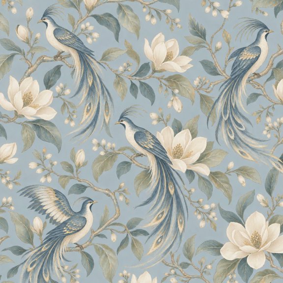 Peel and Stick Wallpaper Elegant Peacock Magnolia Floral Blue Vintage Botanical 17.7"x118" Contact Paper Removable Self Adhesive Waterproof Wall Decor for Bedroom Kitchen Cabinets