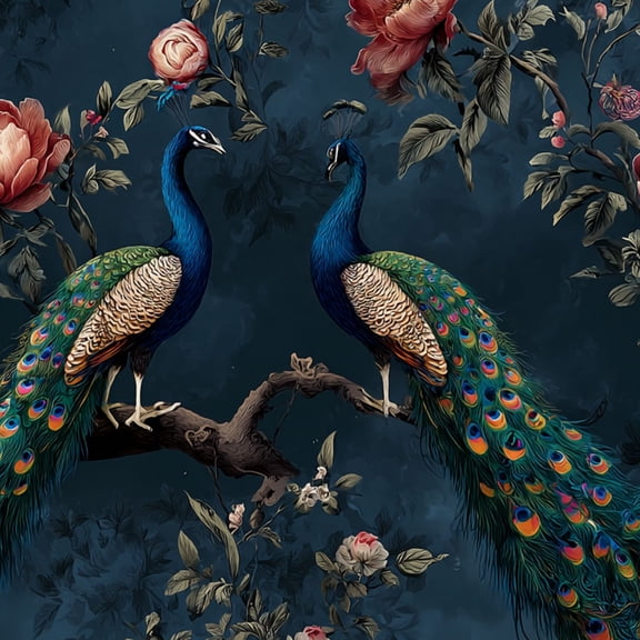 Peel and Stick Wallpaper Elegant Peacocks Colorful Feathers Floral Wall Mural 23.6in x 9.8ft Self Adhesive Removable Wall Paper Renter Friendly Wallpaper for Nursery Bedroom Cabinets