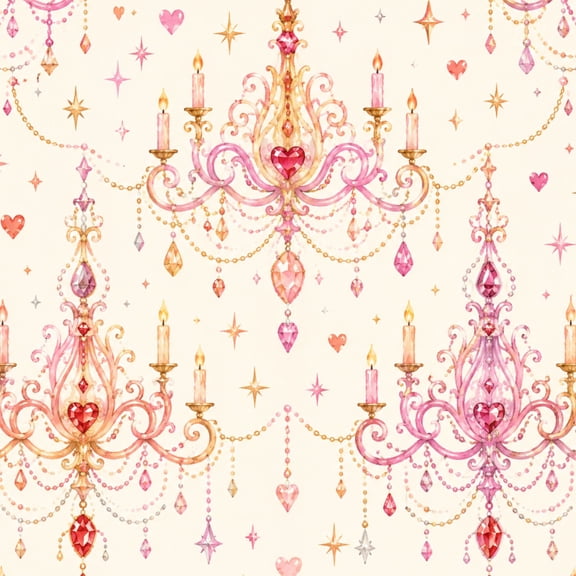 Peel and Stick Wallpaper Elegant Pink Gold Chandelier Hearts Sparkling Gems Wall Mural 23.6in x 9.8ft Self Adhesive Removable Wall Paper Renter Friendly Wallpaper for Bedroom Living Room