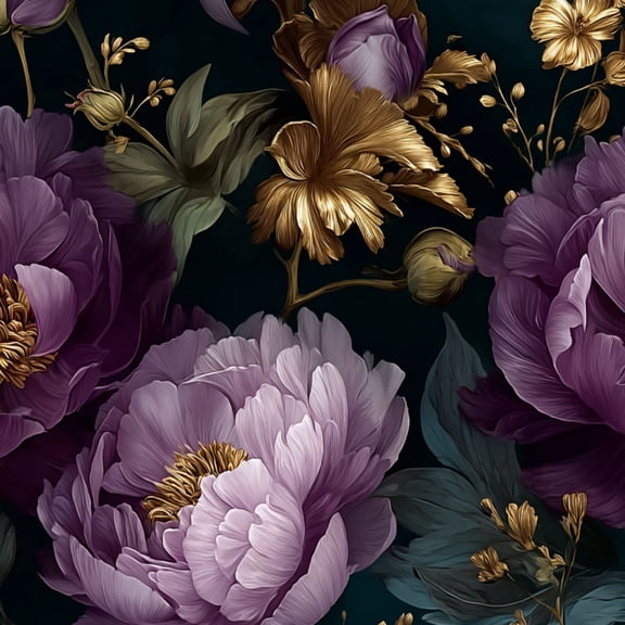 Peel and Stick Wallpaper Elegant Purple Gold Floral Peony Dark Wall Mural 23.6in x 9.8ft Self Adhesive Removable Wall Paper Renter Friendly Wallpaper for Nursery Bedroom Cabinets