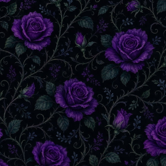 Peel and Stick Wallpaper Elegant Purple Roses Green Leaves Black Wall Mural 23.6in x 9.8ft Self Adhesive Removable Wall Paper Renter Friendly Wallpaper for Dorm