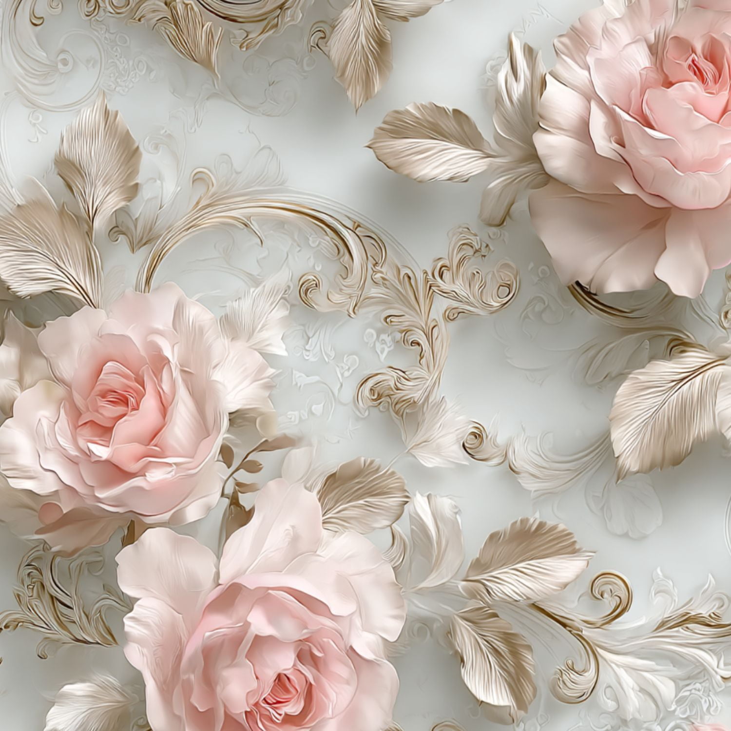 Peel and Stick Wallpaper Elegant Rose Soft Pink Flowers Ornate Gold Detailing Wall Mural 23.6in x 9.8ft Self Adhesive Removable Wall Paper Renter Friendly Wallpaper for Bedroom