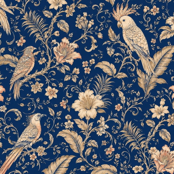 Peel and Stick Wallpaper Elegant Tropical Birds Floral Patterns Deep Blue Wall Mural 17.7in x 9.8ft Self Adhesive Removable Wall Paper Renter Friendly Wallpaper for Nursery Bedroom Cabinets