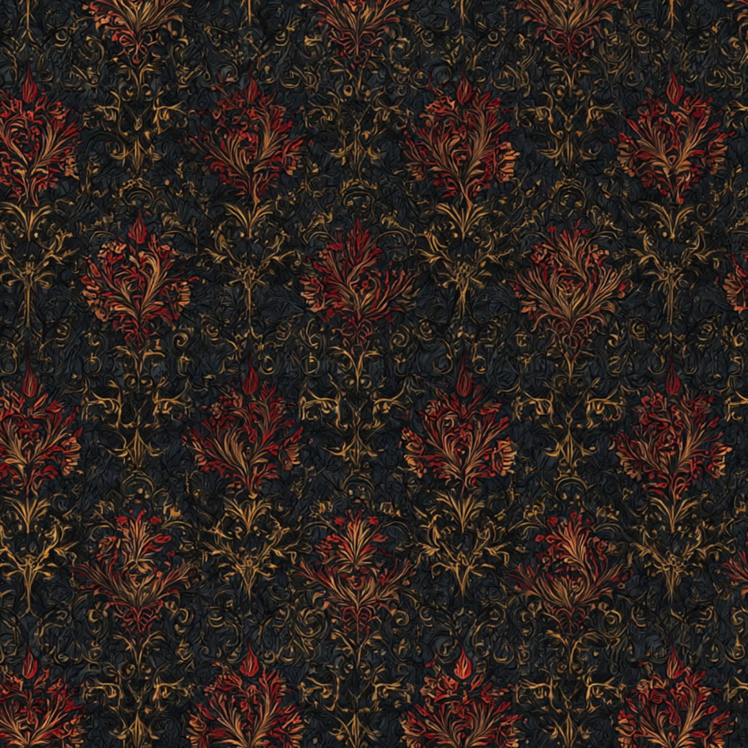 Peel and Stick Wallpaper Elegant Vintage Floral Damask Red Gold Accents Black Wall Mural 17.7in x 9.8ft Self Adhesive Removable Wall Paper Renter Friendly Wallpaper for Nursery Bedroom Cabinets