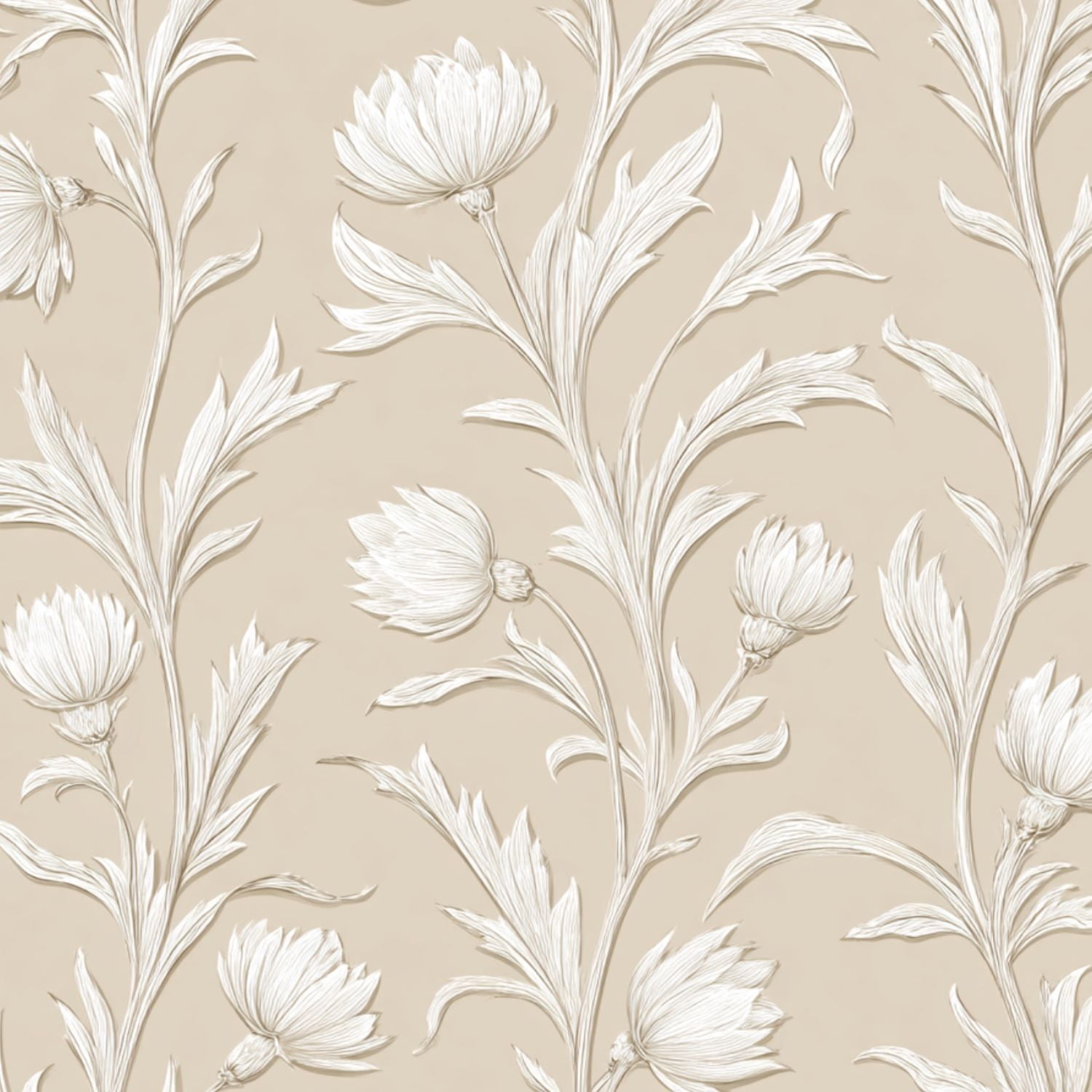 Peel and Stick Wallpaper Elegant White Floral Beige Botanical Design Wall Mural 23.6in x 9.8ft Self Adhesive Removable Wall Paper Renter Friendly Wallpaper for Bedroom Nursery Living Room