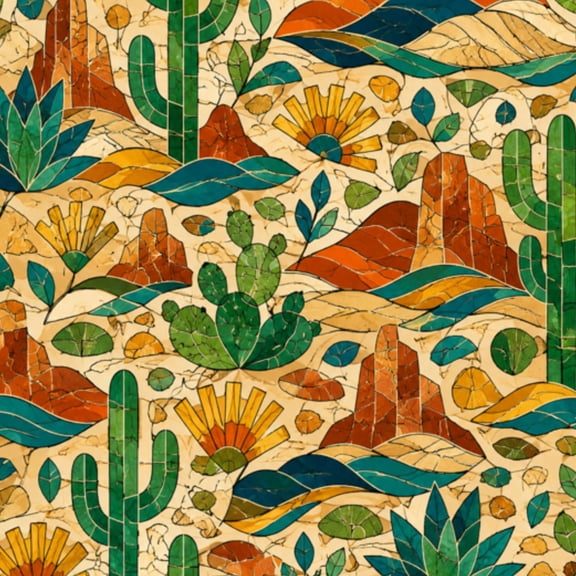 Peel and Stick Wallpaper Emerald Cactus Vibrant Sky Stained Glass Western Scene Wall Mural 17.7in x 9.8ft Self Adhesive Removable Wall Paper Renter Friendly Wallpaper for Nursery Bedroom Cabinets
