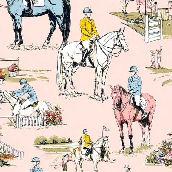 Peel and Stick Wallpaper Equestrian Horses Seamless Show Jumping Scenes Soft Pastel Pink 17.7in x 118in Contact Paper Removable Self Adhesive Wall Mural Wall Decor for Bedroom Kitchen Cabinets
