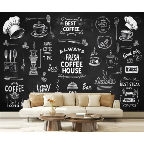 Peel and Stick Wallpaper European Style Hand Painted Coffee Shop Mural Restaurant Cafe Hotel Modern Art Wall Mural Decor Self Adhesive and Removable 69in x 98in
