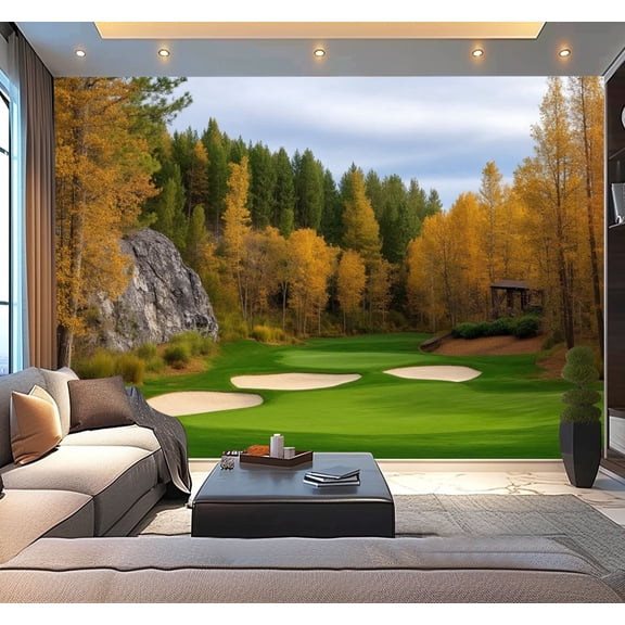 Peel and Stick Wallpaper Fall Golf Scenic Muskoka Region Golf Course Green Grass Sand Bunkers Modern Art Wall Mural Decor Self Adhesive and Removable 100in x 144in