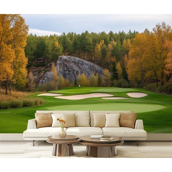 Peel and Stick Wallpaper Fall Golf Scenic Muskoka Region Golf Course Green Grass Sand Bunkers Modern Art Wall Mural Decor Self Adhesive and Removable 69in x 98in
