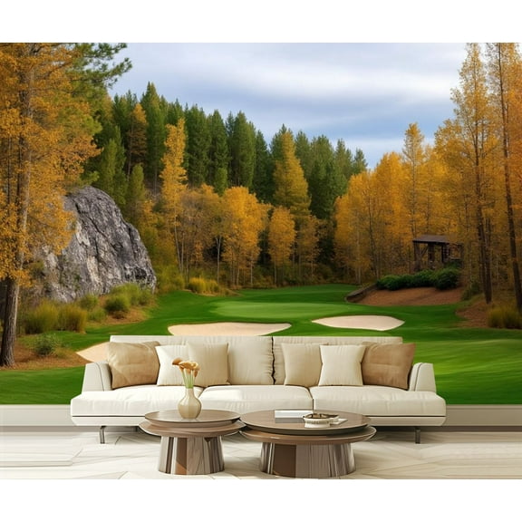 Peel and Stick Wallpaper Fall Golf Scenic Muskoka Region Golf Course Green Grass Sand Bunkers Modern Art Wall Mural Decor Self Adhesive and Removable 69in x 98in