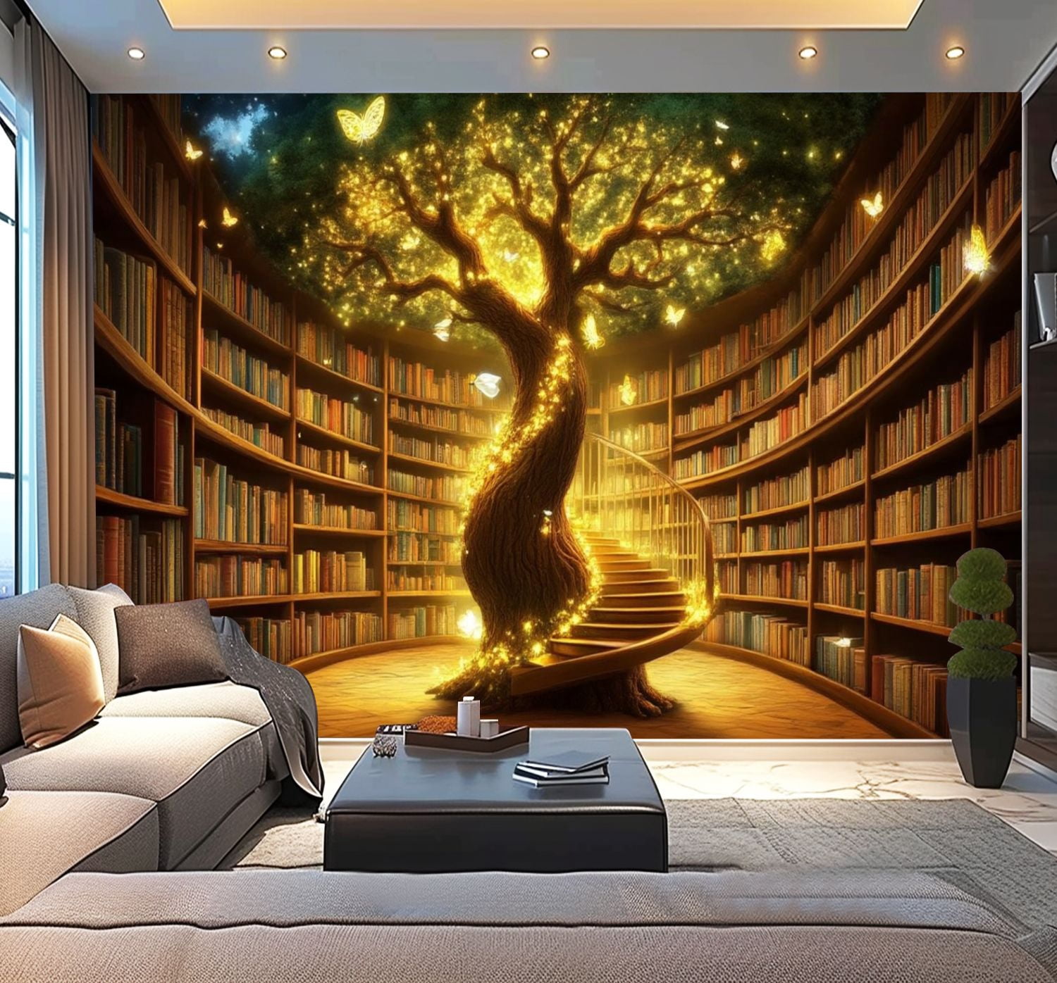 Peel and Stick Wallpaper Fantasy Library Magical Bookshelf Enchanting ...