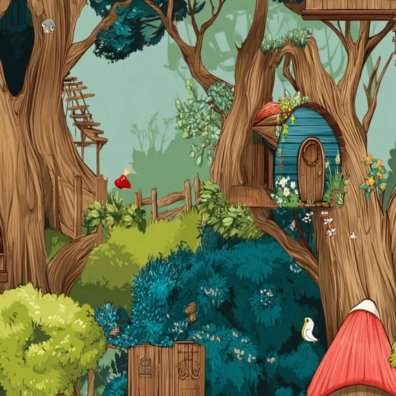 Peel and Stick Wallpaper Fantasy forest tree house 24in x 118in Contact Paper Removable Self Adhesive Wall Mural Wall Decor for Bedroom Kitchen Cabinets
