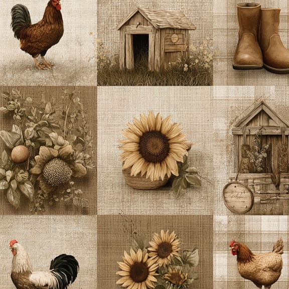 Peel and Stick Wallpaper Farmhouse Chickens Sunflowers Rustic Country Boots Wall Mural 17.7in x 9.8ft Self Adhesive Removable Wall Paper Renter Friendly Wallpaper for Bedroom Livingroom Office Studio
