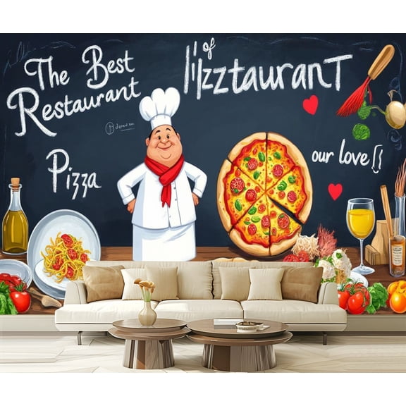 Peel and Stick Wallpaper Fast Food 3D Culinary Burger Photo Fresco Bakery Dessert Chef Pizza Modern Art Wall Mural Decor Self Adhesive and Removable 69in x 98in