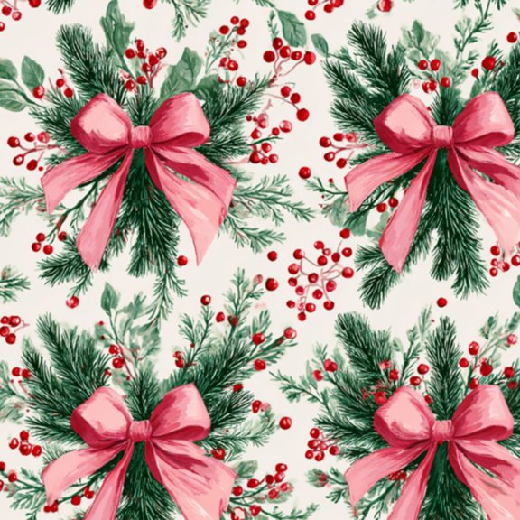 Peel and Stick Wallpaper Festive Christmas Pink Bows Pine Sprigs Red Berries 17.7in x 118in Contact Paper Removable Self Adhesive Wall Mural Wall Decor for Bedroom Kitchen Cabinets