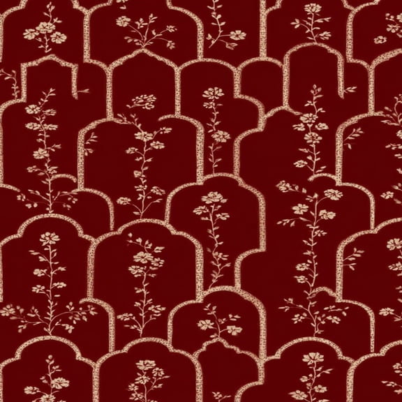 Peel and Stick Wallpaper Floral Arch Deep Red Gold Ornamental Design Wall Mural 17.7in x 9.8ft Self Adhesive Removable Wall Paper Renter Friendly Wallpaper for Nursery Bedroom Cabinets