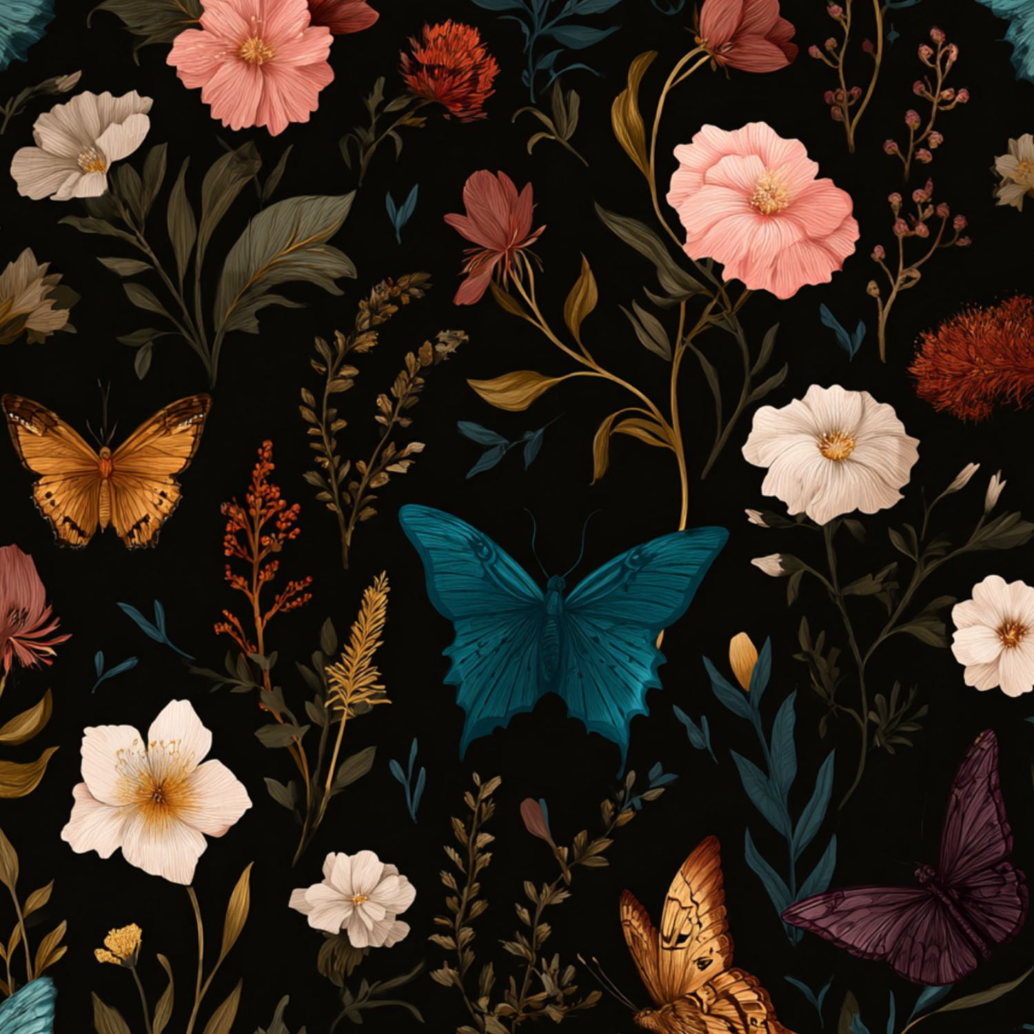 Peel and Stick Wallpaper Floral Botanical Butterflies Dark Elegant Vintage Style 24in x 118in Contact Paper Removable Self Adhesive Wall Mural Wall Decor for Bedroom Kitchen Cabinets