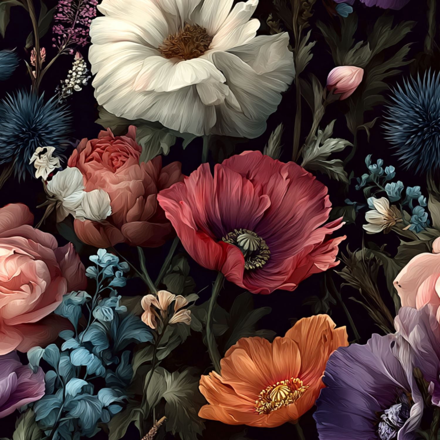 Peel and Stick Wallpaper Floral Botanical Colorful Roses Dark Wall Mural 23.6in x 9.8ft Self Adhesive Removable Wall Paper Renter Friendly Wallpaper for Bedroom