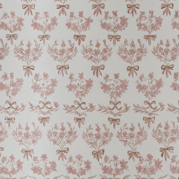 Peel and Stick Wallpaper Floral Bouquet Bows Soft Pink Beige White Spring Decor Wall Mural 23.6in x 9.8ft Self Adhesive Removable Wall Paper Renter Friendly Wallpaper for Nursery Bedroom Cabinets