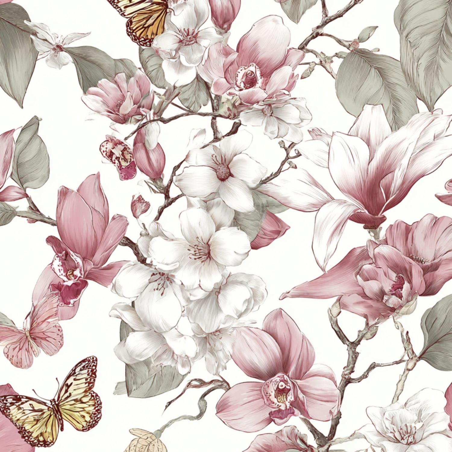 Peel and Stick Wallpaper Floral Butterfly Soft Pink White Flowers boho Wall Mural 23.6in x 9.8ft Self Adhesive Removable Wall Paper Renter Friendly Wallpaper for Girls Women Bedroom Livingroom