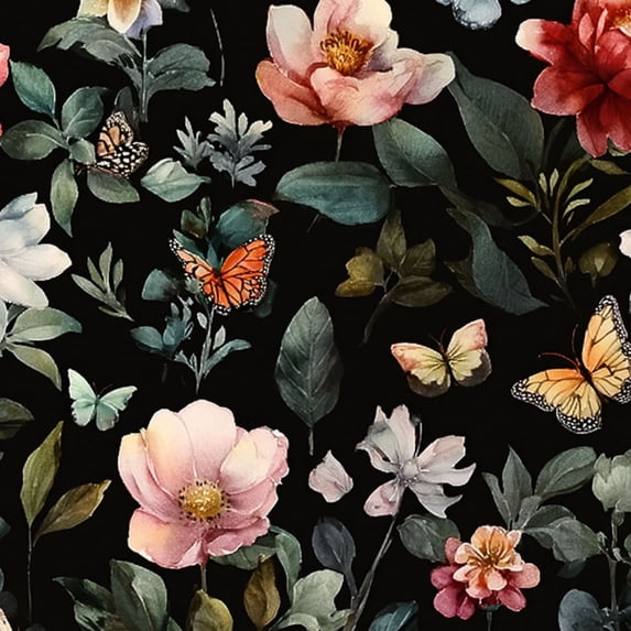 Peel and Stick Wallpaper Floral Butterfly Vibrant Pink Red White Flowers Dark Wall Mural 17.7in x 9.8ft Self Adhesive Removable Wall Paper Renter Friendly Wallpaper for Nursery Bedroom Cabinets