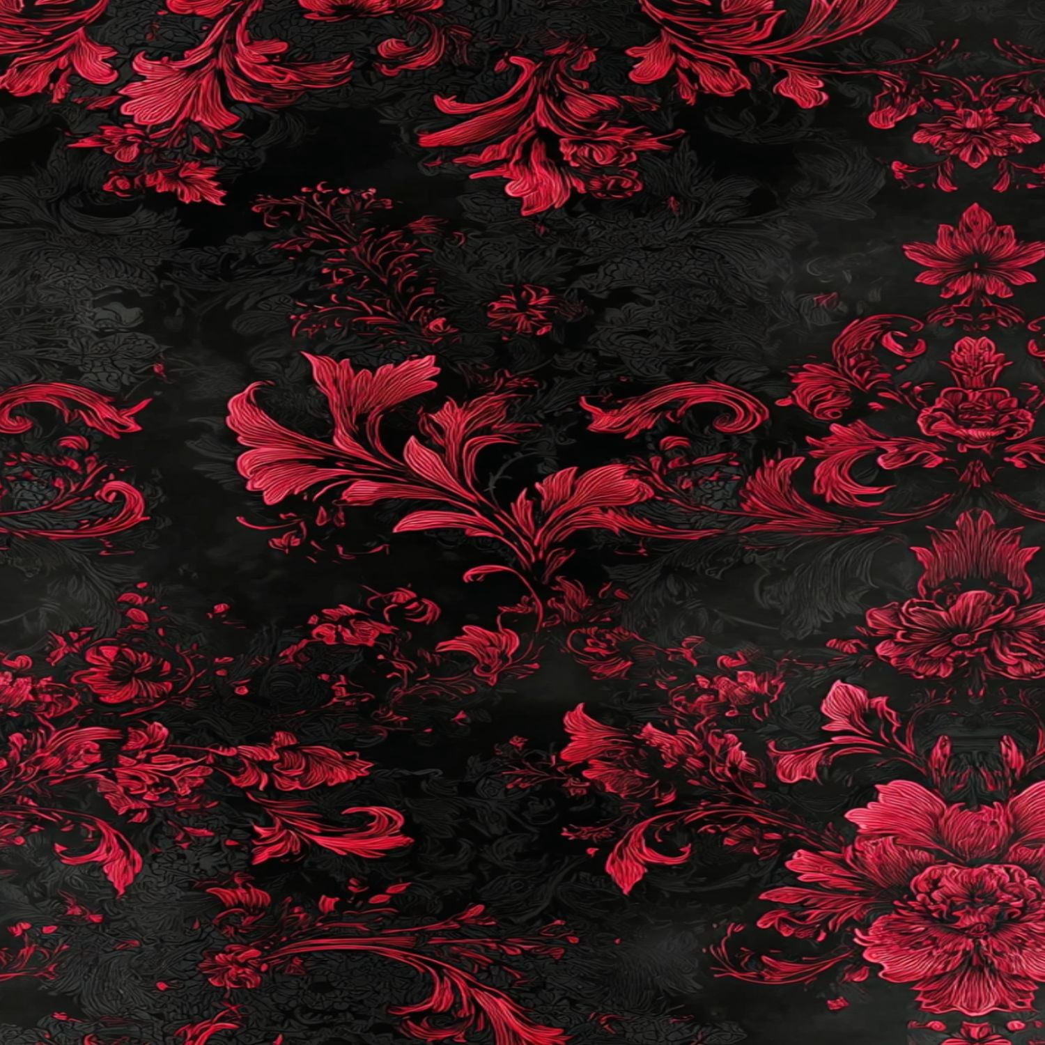 Peel and Stick Wallpaper Floral Damask Red Black Vintage Baroque Ornament Style Wall Mural 23.6in x 9.8ft Self Adhesive Removable Wall Paper Renter Friendly Wallpaper for Nursery Bedroom Cabinets