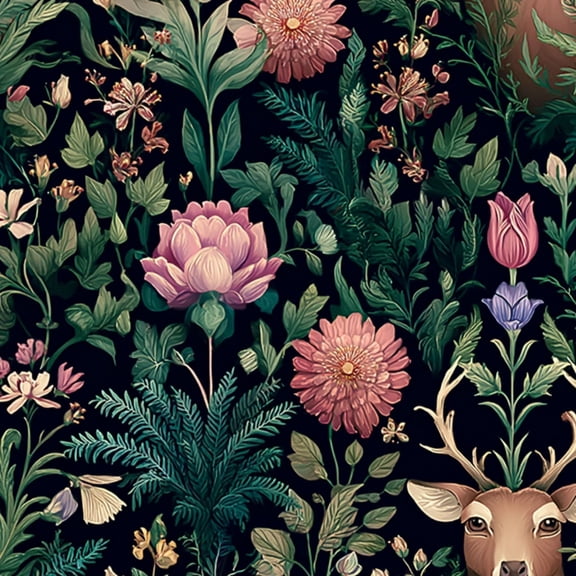 Peel and Stick Wallpaper Floral Deer Greenery Dark Woodland Vintage Wall Mural 23.6in x 9.8ft Self Adhesive Removable Wall Paper Renter Friendly Wallpaper for Nursery Bedroom Cabinets