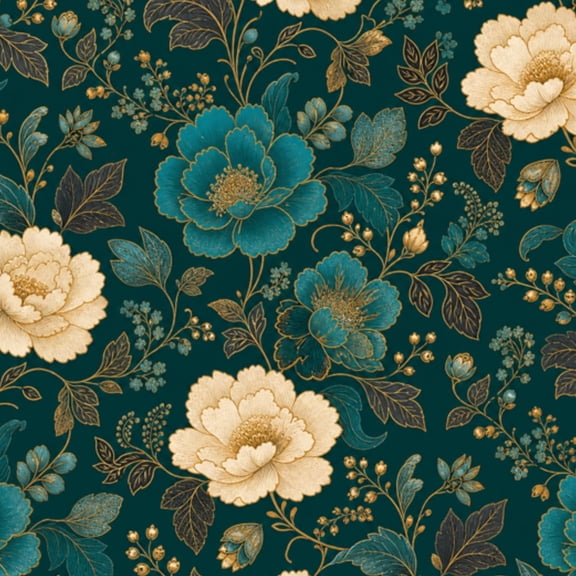 Peel and Stick Wallpaper Floral Gold Accents Teal Wall Mural 17.7in x 9.8ft Self Adhesive Removable Wall Paper Renter Friendly Wallpaper for Nursery Bedroom Cabinets
