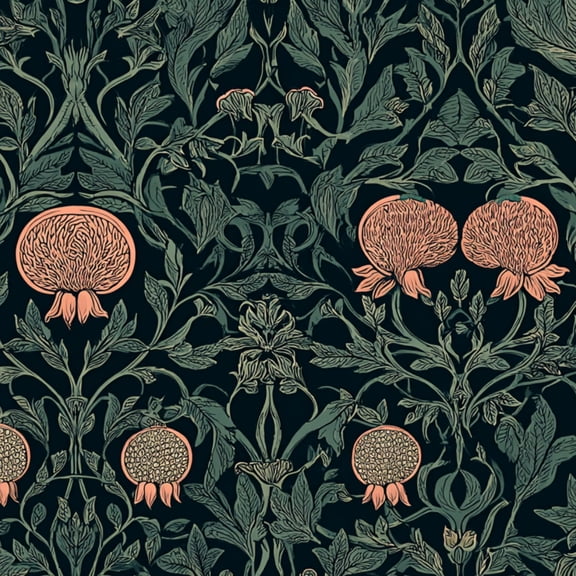 Peel and Stick Wallpaper Floral Intricate Twining Vines Pomegranate Elements Wall Mural 23.6in x 9.8ft Self Adhesive Removable Wall Paper Renter Friendly Wallpaper for Bedroom Livingroom Office