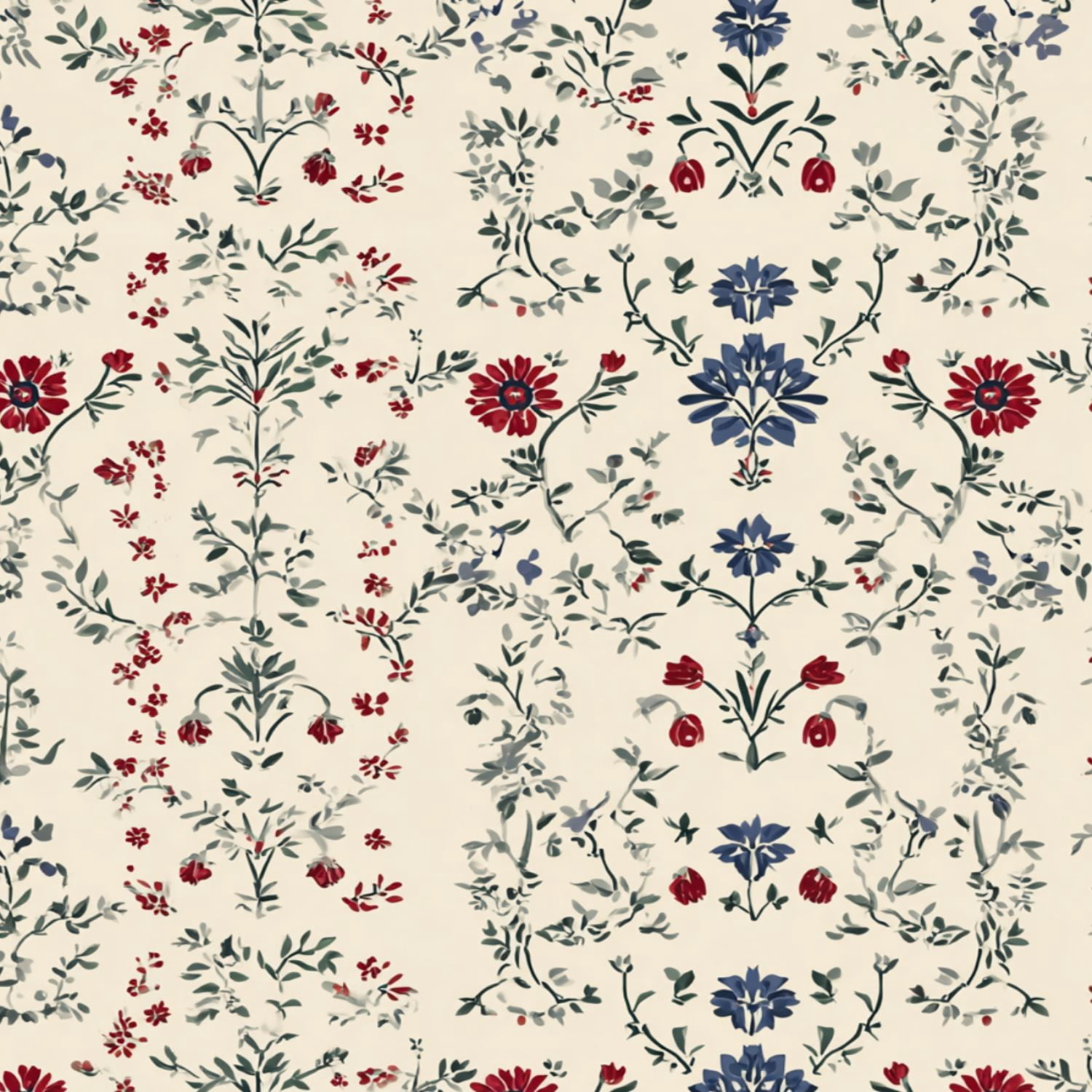 Peel and Stick Wallpaper Floral Red Blue Flowers Cream Wall Mural 17.7in x 9.8ft Self Adhesive Removable Wall Paper Renter Friendly Wallpaper for Bedroom Nursery Living Room