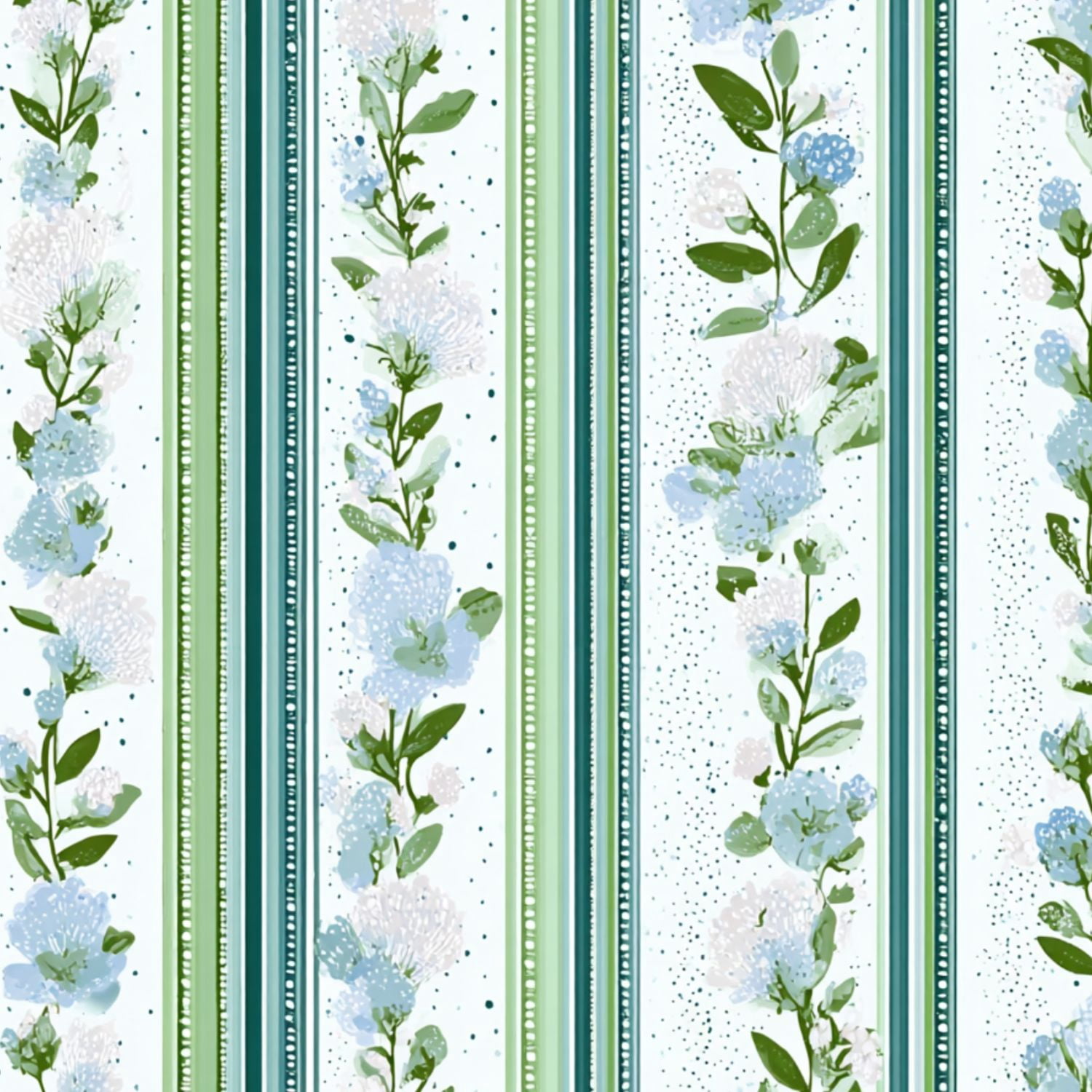 Peel and Stick Wallpaper Floral Stripe Blue Blossoms Green Leaves Light Wall Mural 17.7in x 9.8ft Self Adhesive Removable Wall Paper Renter Friendly Wallpaper for Bedroom Livingroom Office Studio