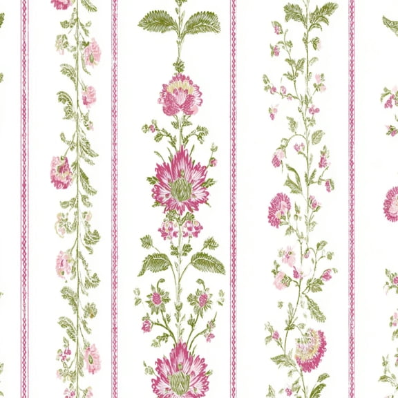 Peel and Stick Wallpaper Floral Vertical Pink Flowers Green Foliage White Wall Mural 17.7in x 9.8ft Self Adhesive Removable Wall Paper Renter Friendly Wallpaper for Women Girl Bedroom Nursery