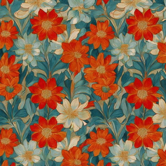 Peel and Stick Wallpaper Floral Vintage Flowers Leaves Teal Orange Cream Wall Mural 23.6in x 9.8ft Self Adhesive Removable Wall Paper Renter Friendly Wallpaper for Nursery Bedroom Cabinets