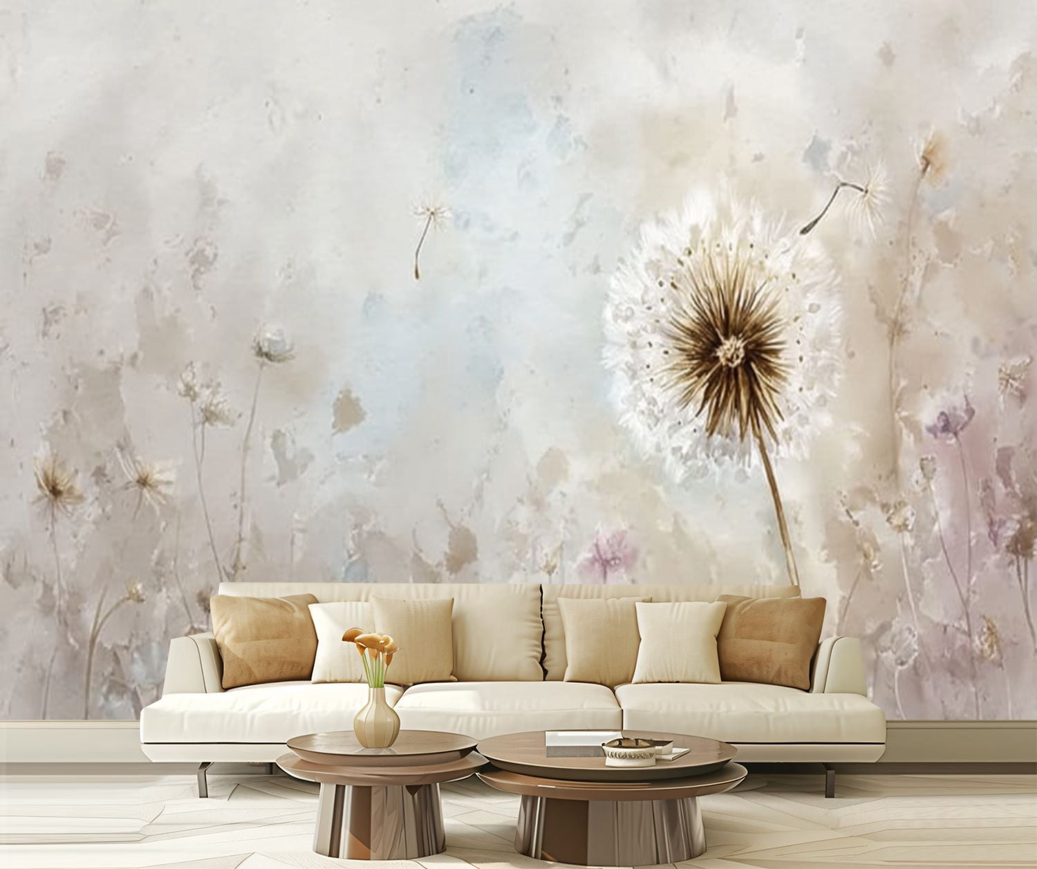 Peel and Stick Wallpaper Floral Watercolor Dandelion Abstract Botanical Dreamy Garden Modern Art Wall Mural Decor Self Adhesive and Removable 69in x 98in