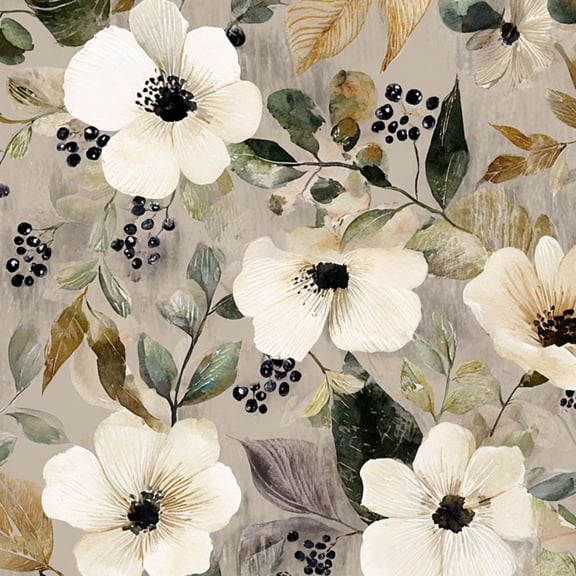 Peel and Stick Wallpaper Floral Watercolor Design White Anemone Flowers Green Wall Mural 17.7in x 9.8ft Self Adhesive Removable Wall Paper Renter Friendly Wallpaper for Nursery Bedroom Cabinets