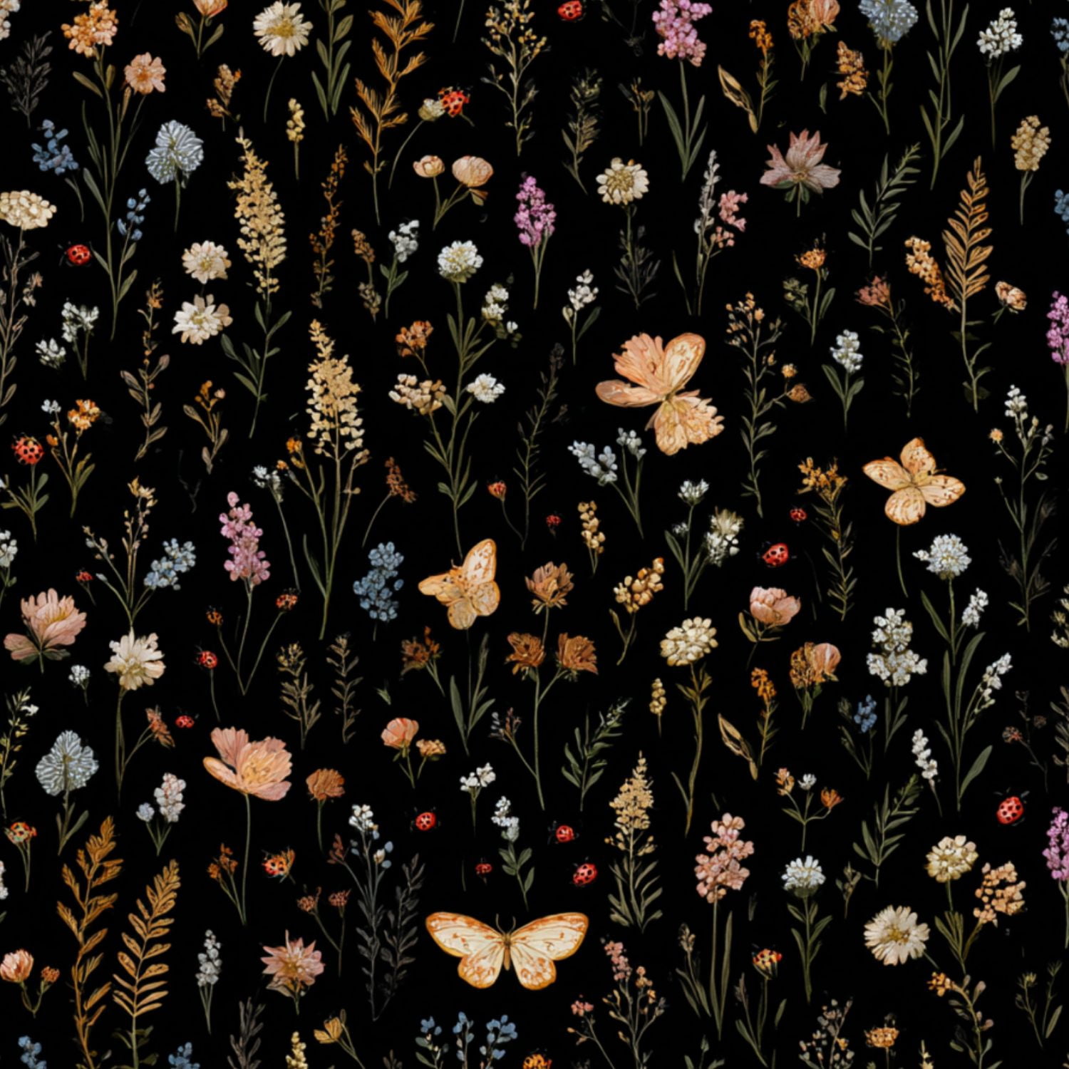Peel and Stick Wallpaper Floral Wildflower Butterflies Black Vintage Botanical 24in x 118in Contact Paper Removable Self Adhesive Wall Mural Wall Decor for Bedroom Kitchen Cabinets