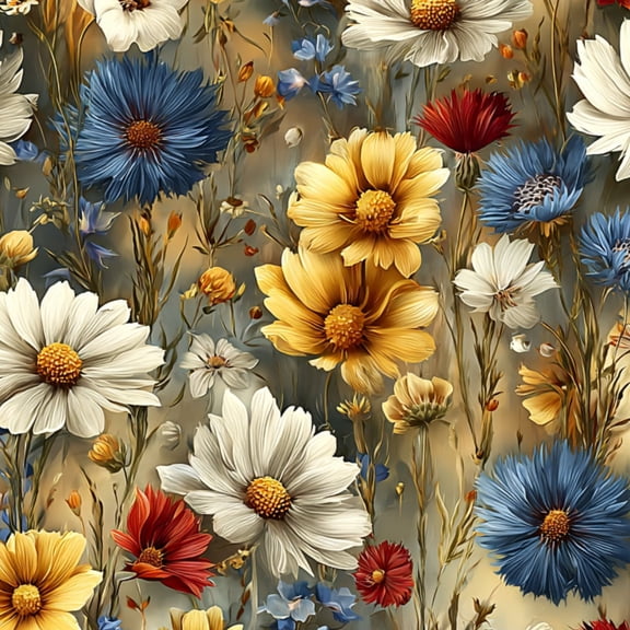 Peel and Stick Wallpaper Floral Yellow White Red Blue Flowers Artistic Spring Decor Wall Mural 23.6in x 9.8ft Self Adhesive Removable Wall Paper Renter Friendly Wallpaper for Nursery Bedroom Cabinets