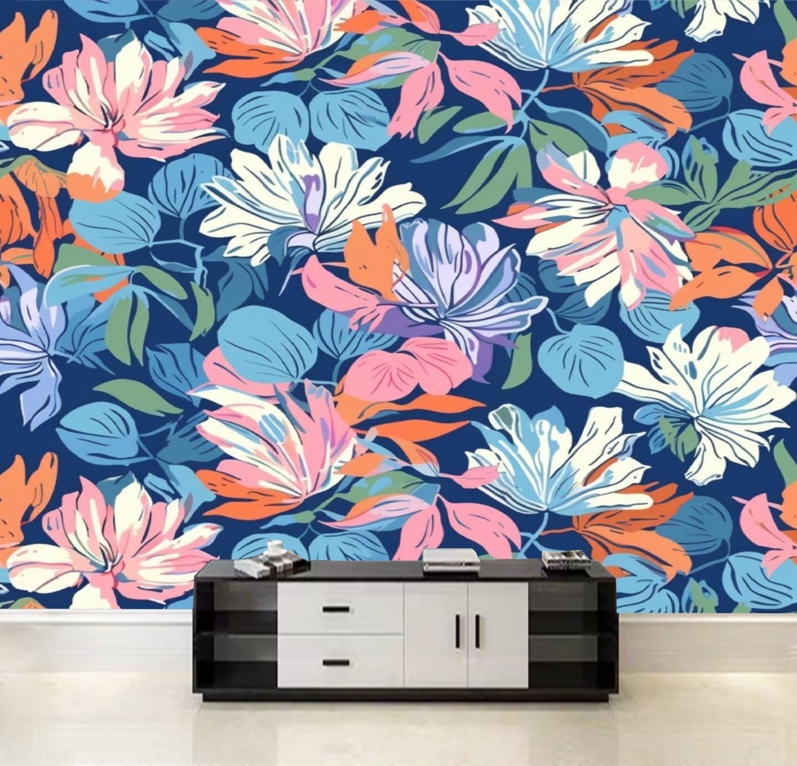 Peel and Stick Wallpaper Floral seamless tropical pattern bright plants ...