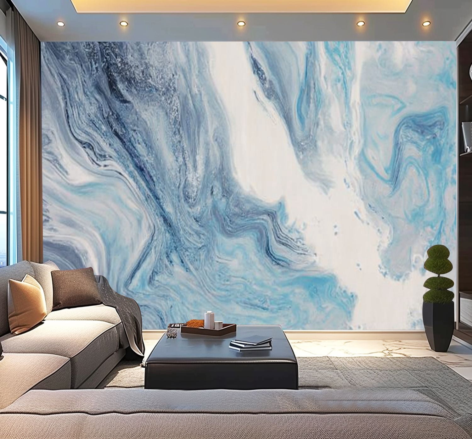 Peel and Stick Wallpaper Fluid Art Liquid white blue abstract paint ...