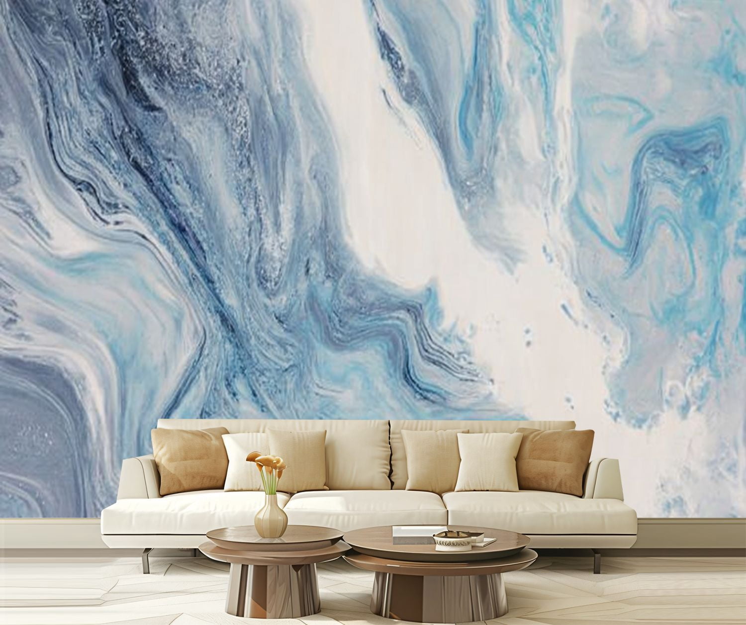 Peel and Stick Wallpaper Fluid Art Liquid white blue abstract paint ...