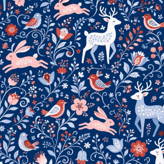Peel and Stick Wallpaper Folk Art Christmas Symmetrical Blue 17.7in x 118in Contact Paper Removable Self Adhesive Wall Mural Wall Decor for Bedroom Kitchen Cabinets