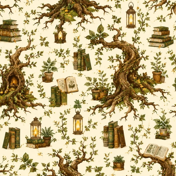Peel and Stick Wallpaper Forest Library Tree Bookshelf Vintage Fantasy Fairy Wall Mural 17.7in x 9.8ft Self Adhesive Removable Wall Paper Renter Friendly Wallpaper for Nursery Bedroom Cabinets