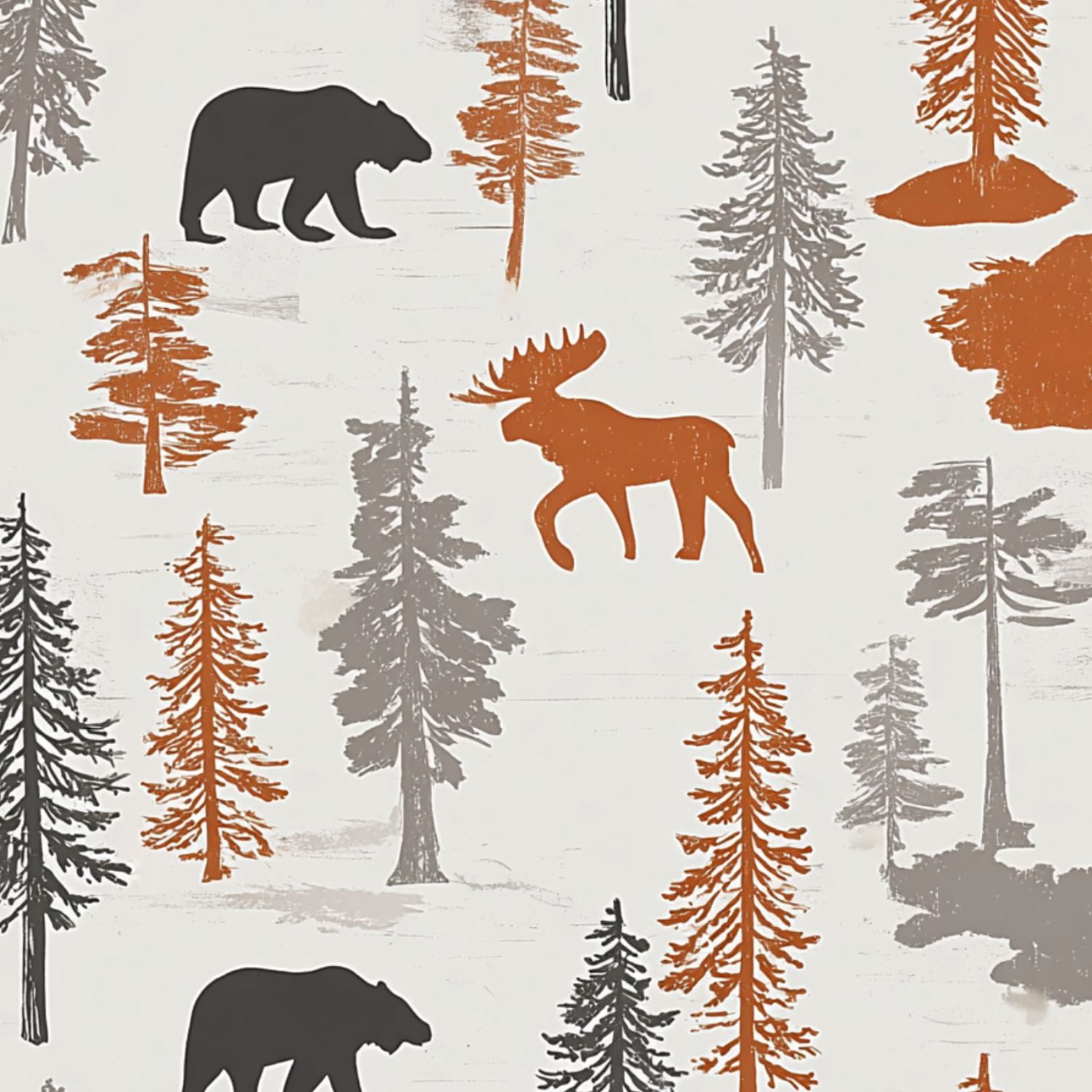 Peel and Stick Wallpaper Forest Wildlife Bear Moose Evergreen Trees Autumn Tones Wall Mural 17.7in x 9.8ft Self Adhesive Removable Wall Paper Renter Friendly Wallpaper for Nursery Bedroom Cabinets