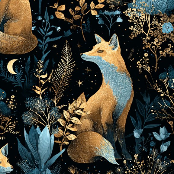 Peel and Stick Wallpaper Fox Botanical Forest Gold Blue Accents Wall Mural 23.6in x 9.8ft Self Adhesive Removable Wall Paper Renter Friendly Wallpaper for Livingroom Bedroom Nursery
