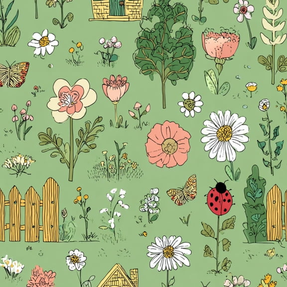 Peel and Stick Wallpaper Garden green Ladybugs Butterflies Pastel Wall Mural 23.6in x 9.8ft Self Adhesive Removable Wall Paper Renter Friendly Wallpaper for Girls Bedroom Nursery Livingroom