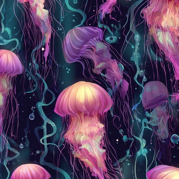 Peel and Stick Wallpaper Glowing Jellyfish Neon Pink Blue Dark Ocean Wall Mural 23.6in x 9.8ft Self Adhesive Removable Wall Paper Renter Friendly Wallpaper for Nursery Bedroom Cabinets