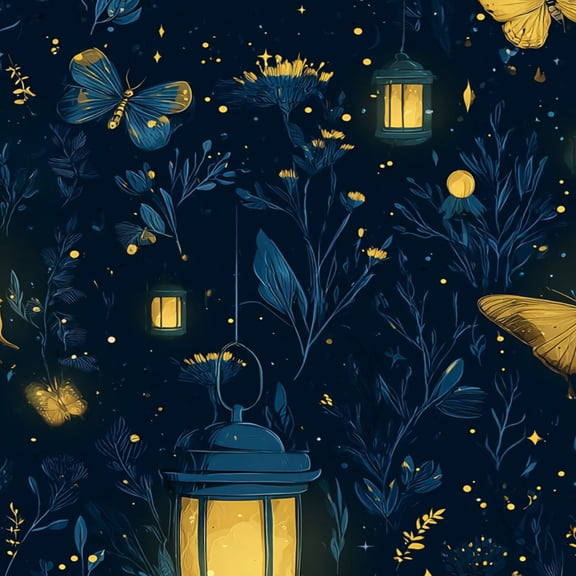 Peel and Stick Wallpaper Glowing Lanterns Yellow Butterflies Floral Night Wall Mural 23.6in x 9.8ft Self Adhesive Removable Wall Paper Renter Friendly Wallpaper for Nursery Bedroom Cabinets