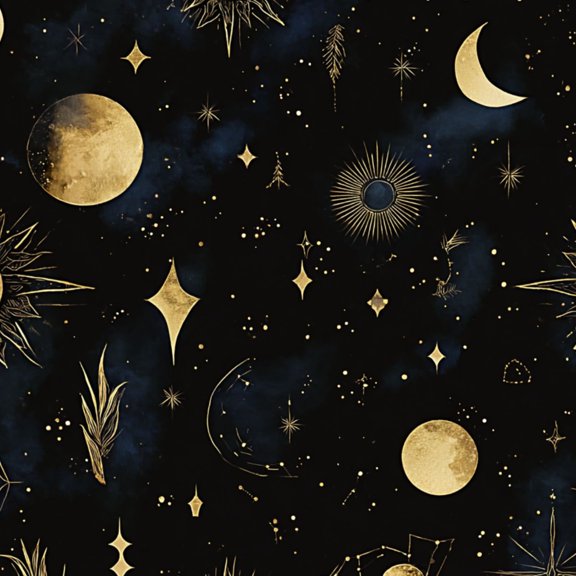 Peel and Stick Wallpaper Golden Celestial Moons Stars Sun Illustrations Black Wall Mural 23.6in x 9.8ft Self Adhesive Removable Wall Paper Renter Friendly Wallpaper for Nursery Bedroom Cabinets