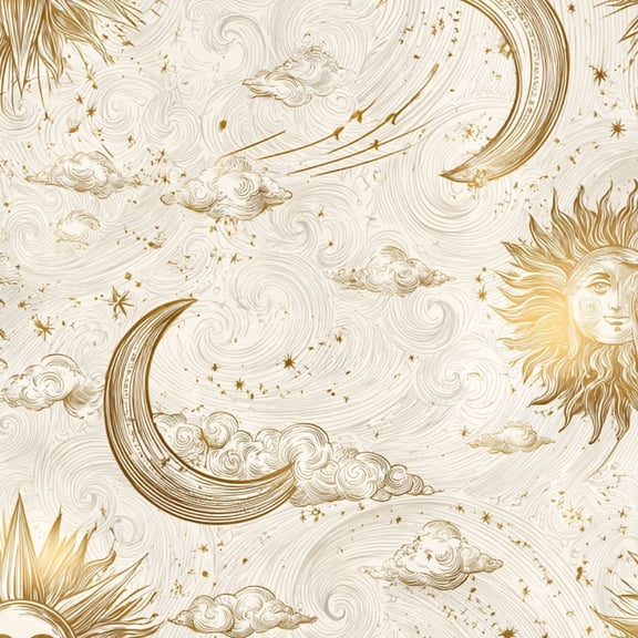 Peel and Stick Wallpaper Golden Celestial Sun Moon Swirling Clouds Stars 24in x 118in Contact Paper Removable Self Adhesive Wall Mural Wall Decor for Bedroom Kitchen Cabinets